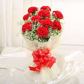 10 Red Carnations with Top View